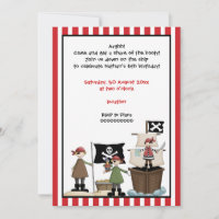 Piraten-Kindergeburtstag-Party Einladung - rote Gr