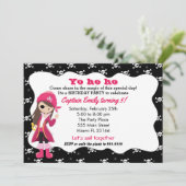 Piraten-Mädchen-Geburtstags-Party Einladung (Stehend Vorderseite)