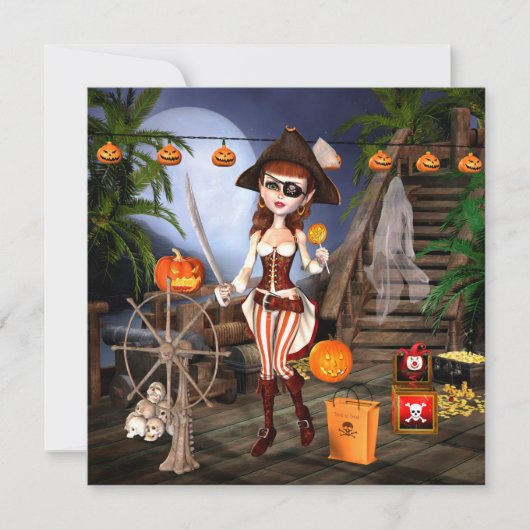 Piraten-Mädchen-Halloween-Party-Quadrat-Einladung Einladung (Vorderseite)