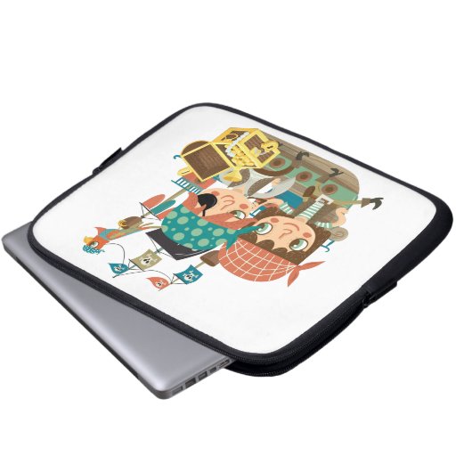 Piraten mit Schatz Laptopschutzhülle (Vorne Knopf)
