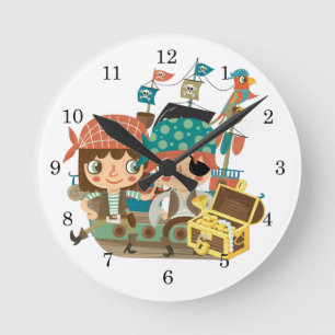 Piraten mit Schatz Runde Wanduhr