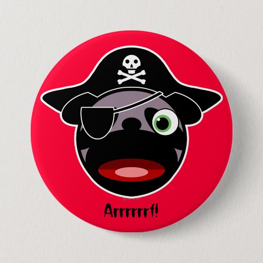 Piraten-Mops-Knopf Button (Vorderseite)