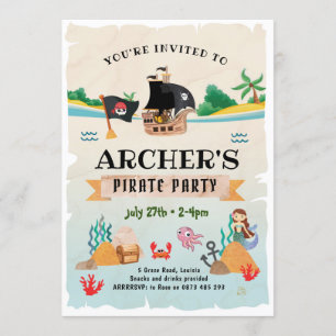 Piraten-Party Einladung, Piratengeburt Einladung