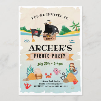 Piraten-Party Einladung, Piratengeburt Einladung