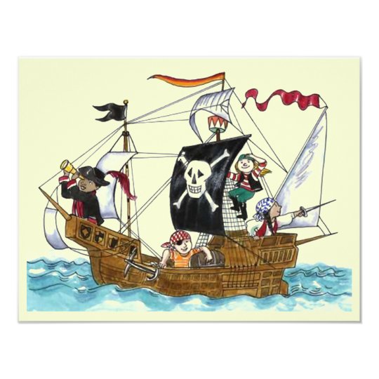 PIRATEN-PARTY-THEMA-SCHIFF SEGELT 10,8 X 14 CM EINLADUNGSKARTE
