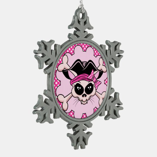 Piraten-Prinzessin Kitty Skull Schneeflocken Zinn-Ornament (Links)