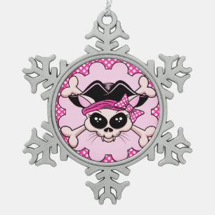 Piraten-Prinzessin Kitty Skull Schneeflocken Zinn-Ornament