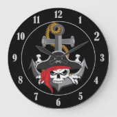 Piraten-Schädel-Anker Große Wanduhr (Vorderseite)