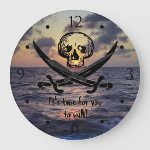 Piraten-Schädel-Ozean-Sonnenaufgang-Gewohnheit Große Wanduhr