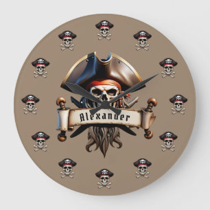 Piraten-Schädel Personalisieren Große Wanduhr