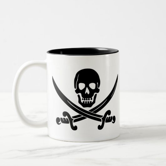 Piraten-Schädel u. gekreuzte Schwerter Zweifarbige Tasse (Links)