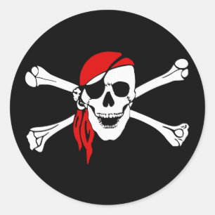 Piraten-Schädel und Kreuzknochen mit rotem Bandana Runder Aufkleber