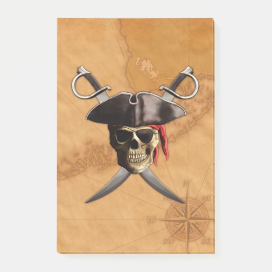 Piraten-Schädel und Schwerter Post-it Klebezettel (Vorderseite)