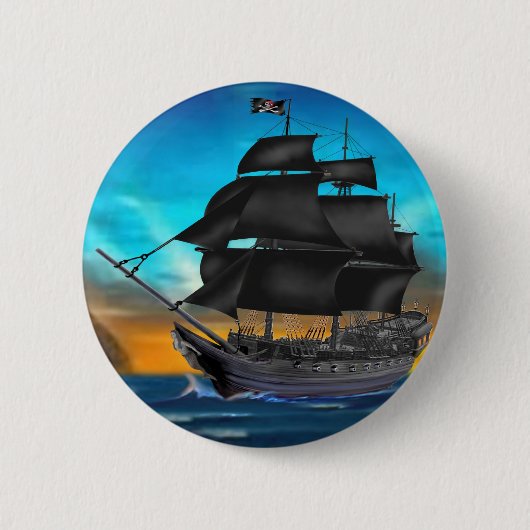 PIRATEN-SCHIFF AM SONNENUNTERGANG BUTTON (Vorderseite)