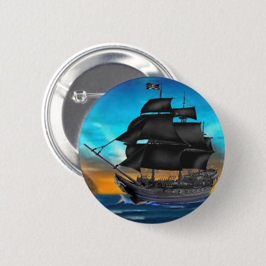 PIRATEN-SCHIFF AM SONNENUNTERGANG BUTTON (Vorne & Hinten)
