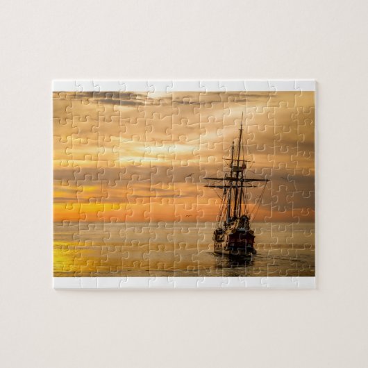 Piraten-Schiff am Sonnenuntergang Puzzle (Horizontal)