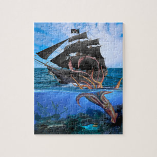 Piraten Schiff gegen den Riesenkalmar Puzzle