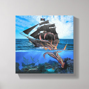 Piraten Schiff gegen den Riesenkraken Leinwanddruck