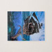 Piraten-Schiff gegen den riesigen Tintenfisch Puzzle (Horizontal)