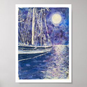 Piraten Schiff im Mondlicht Poster