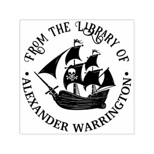 Piraten-Schiff-Totenkopf-Kreuzknochen-Bibliotheksb Permastempel