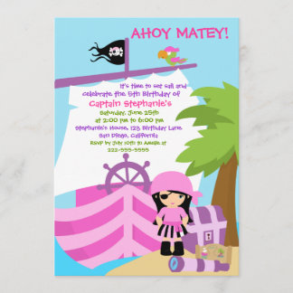 Piraten-Schiffs-Mädchen-Geburtstags-Party Einladung