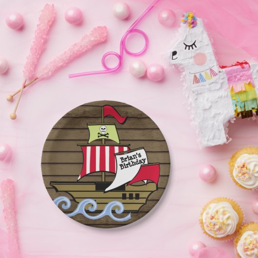 Piraten-Schiffs-und Holz-Planken Pappteller (Party)