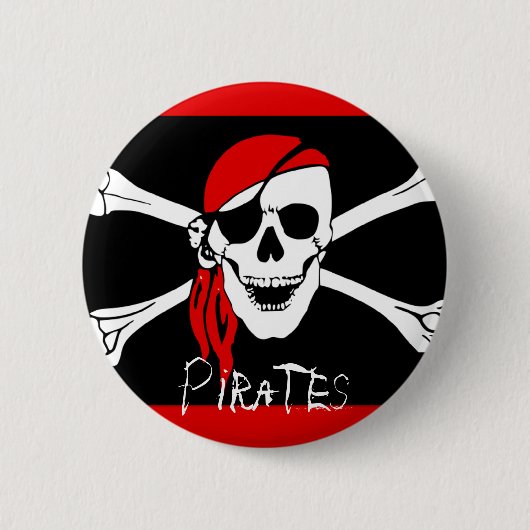 Piraten - schwarz und roter Piraten-Schädel Button (Vorderseite)