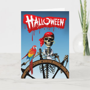 Piraten-Skeleton Seemann mit Macaw-Halloween-Party Karte