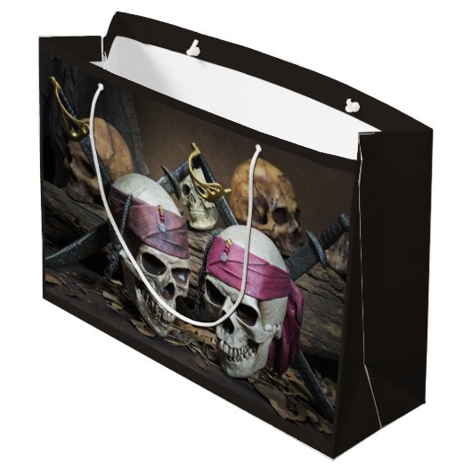 Piraten Skulls große Geschenktasche Geschenktüte (Rückseite Schrägansicht)