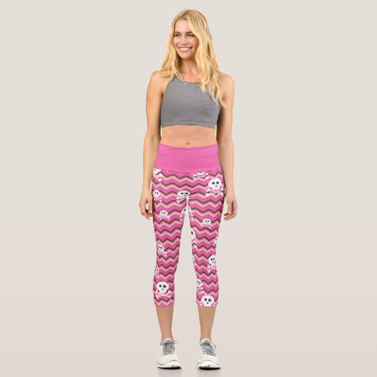 Piraten Skulls Pink Capri Leggings (Vorderseite)