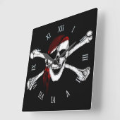 Piraten-Totenkopf mit gekreuzter Knochen Quadratische Wanduhr (Winkel)