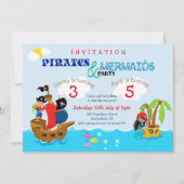 Piraten und Meerjungfrauen Gemeinsame Geburtstagsp Einladung (Vorderseite)