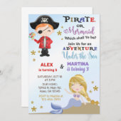 Piraten und Meerjungfrauen zum Geburtstag einladen Einladung (Vorne/Hinten)