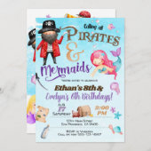 Piraten und Mermaid zum Geburtstag Einladung (Vorne/Hinten)
