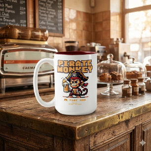 Piratenaffen-Kaffeetasse für Vintage-Videospiele Zweifarbige Tasse
