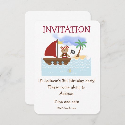 Piratenbär auf der Hochsee Einladung zum Geburtsta (Vorne/Hinten)