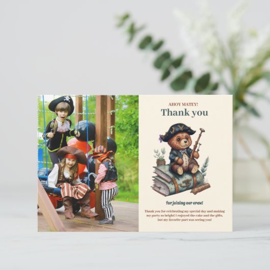 Piratenbär Geburtstagsparty Dankeskarte (Stehend Vorderseite)
