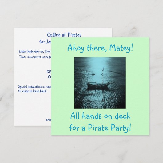 Piratenblauer Party Einladung (Vorne/Hinten)