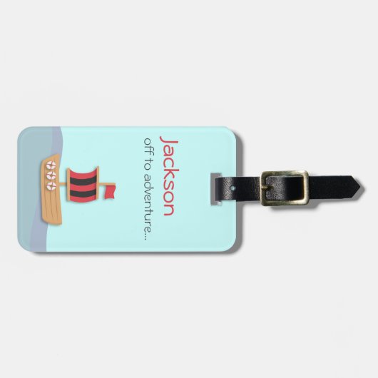 Piratenboot mit rotem u. schwarzem Segel Gepäckanhänger (Vorderseite horizontal)