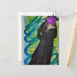 Piratendame mit violetter Blumenfratze Postkarte