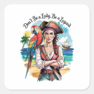 Piratendame Piratin Schönheit An Deck Quadratischer Aufkleber