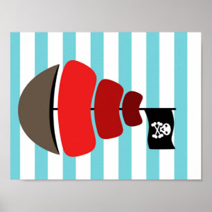 Piratendesign mit gestreiftem Hintergrund Poster