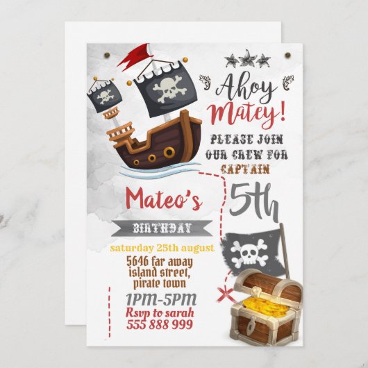 Pirateneinladung - Pirate Birthday Party Einladung (Vorne/Hinten)