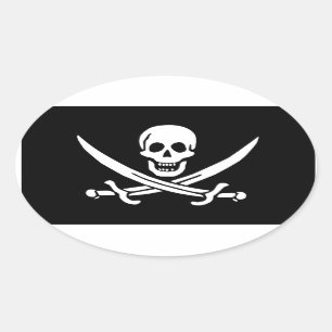 Piratenflagge Calico Jack Rackham (BLACK) Ovaler Aufkleber