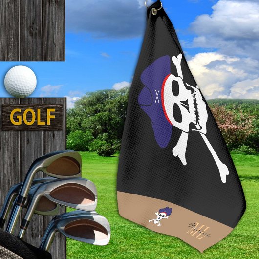 Piratenflagge & Captain Jack mit Monogramm Golfhan Golfhandtuch