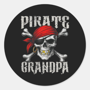 Piratenflagge Grandpa Piratenflagge und Skull Cros Runder Aufkleber
