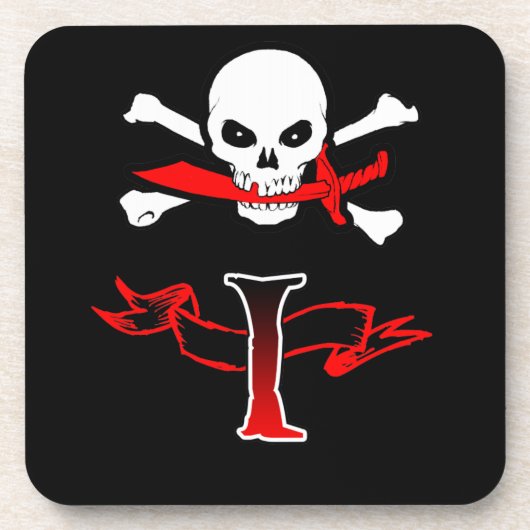 Piratenflagge I Monogramm Getränkeuntersetzer (Vorderseite)