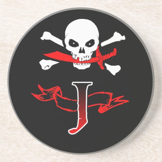 Piratenflagge J Monogramm Sandstein Untersetzer (Vorne)