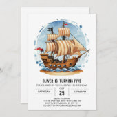 Piratenflagge Matey Pirate Geburtstag Einladung (Vorne/Hinten)